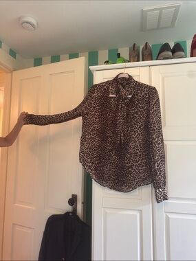 PAIGE Leopard Print Tie-Neck Long-Sleeve Blouse - Brown/Black